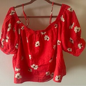 Universal Thread Women's Puff Elbow Sleeve Blouse Red Floral